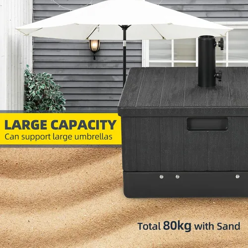 Vista 6 de Outsunny Base de sombrilla para exteriores 2 en 1, maceta con orificio de drenaje, capacidad de 175 libras, resistente, rellenable, con ruedas