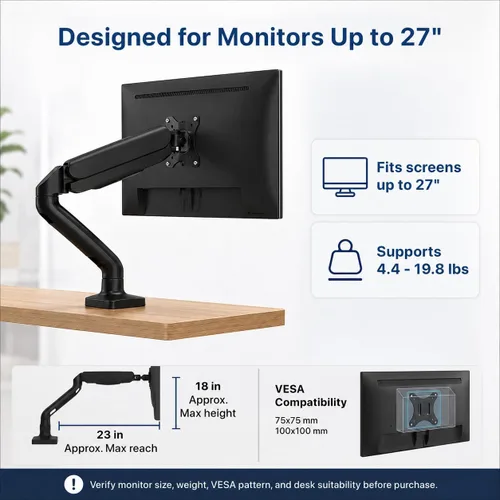 Vista 7 de Brazo de monitor de computadora individual con 2 puertos USB altura ajustable soporte universal LCD soporte sentado de pie escritorio accesorio