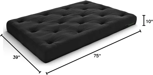 Vista 2 de Nirvana Futons Colchón de futón individual extra grueso de 10 pulgadas, sarga negra, fabricado en Estados Unidos