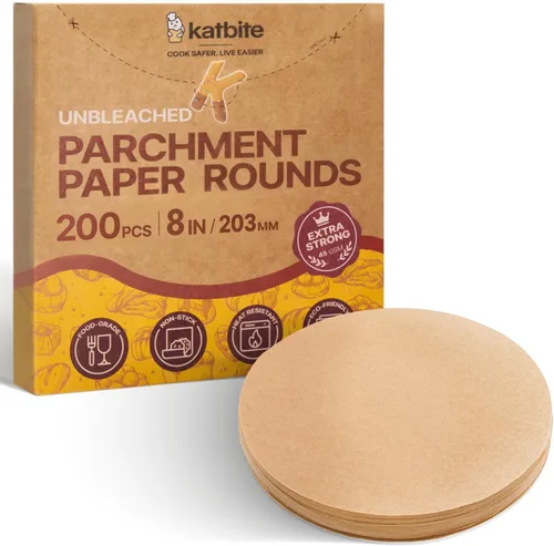Vista 22 de Katbite 200 piezas de papel pergamino redondo de 4 pulgadas, sin blanquear y antiadherente, círculos de pergamino precortados para moldes Marrón