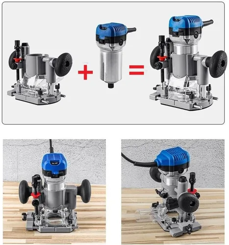 Vista 4 de 2.559 in Plunge Router Base Carpintería Recorte Fresado con cerradura de leva de acero ajustable y bujes de aluminio, plata+negro