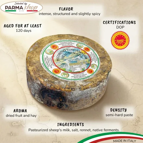 Vista 4 de Pecorino Toscano DOP - Queso de oveja añejado - Rueda entera 4.2 lbs / Kg. 1.8