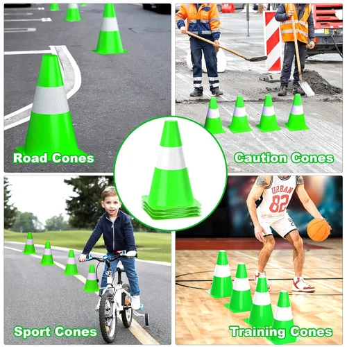 Vista 5 de Conos de seguridad de tráfico de 9 pulgadas con collares reflectantes, [paquete de 4] conos de construcción verdes conos de estacionamiento