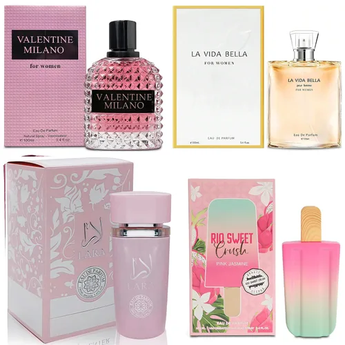 Vista 29 de AFLUXE Top Sales 4 Pieza Set de Perfume para Mujer Combo Eau de Parfum Spray Natural, Fragancia Duradera para Mujeres Kiara Mango Punch & Sarah Pink