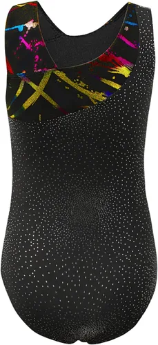 Vista 2 de HOZIY Leotardos de gimnasia para niñas, sin mangas, manga larga, copos de nieve, azul, morado, lentejuelas, cintas coloridas, rayas de leopardo rosa