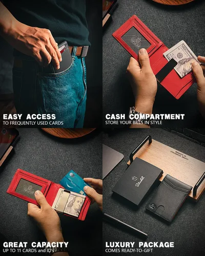 Vista 52 de Zitahli - Carteras delgadas con clip para dinero para hombre, tarjetero minimalista, de cuero, plegable, con bloqueo RFID, cartera de bolsillo