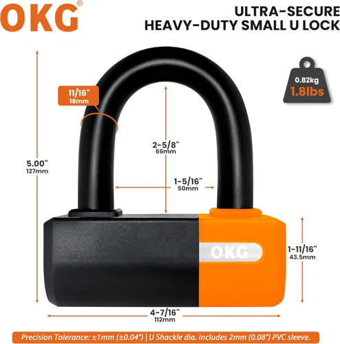 Vista 2 de OKG Cerradura en U pequeña resistente – Grillete en U de acero de aleación de manganeso anticorte de 0.709 in Cerradura antirrobo de motocicleta