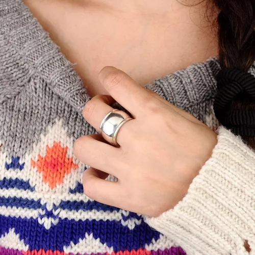 Vista 3 de Boho-Magic Anillo giratorio de plata de ley 925 para mujer, anillo de cúpula ancha, Metal, no aplica