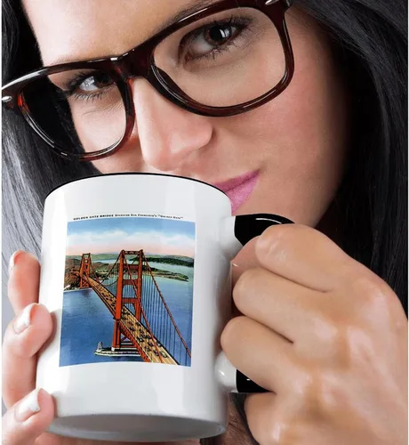 Vista 2 de 3dRose Bridge Spanning San Francisco's Golden Gate - Taza de dos tonos, 11 onzas, color negro