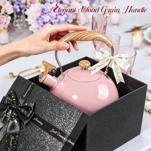 Vista 3 de GGC Hervidor de té silbante con caja de regalo negra para mamá, bodas