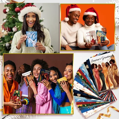 Vista 5 de Cholemy Juego de 36 tarjetas de Navidad afroamericanas negras con sobres, tarjetas de felicitación de Navidad africanas, tradicionales, religiosas