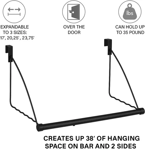 Vista 3 de HOLDN' STORAGE - Percha para colgar sobre la puerta, color negro Perchas para puerta para ropa, ahorro de espacio, diseñadas para dormitorio