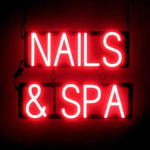 Vista 16 de SpellBrite MANI-PEDIS - Letrero para salones de manicura Letreros relacionados con salones de uñas con aspecto de neón, luz LED roja 33.4 x 6.3