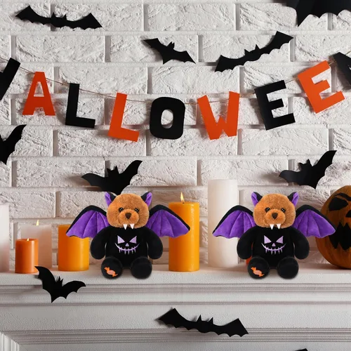 Vista 5 de HyDren 2 piezas de oso de peluche de Halloween de oso de felpa suave con disfraz temático de Halloween, bonito juego de felpa para decoración