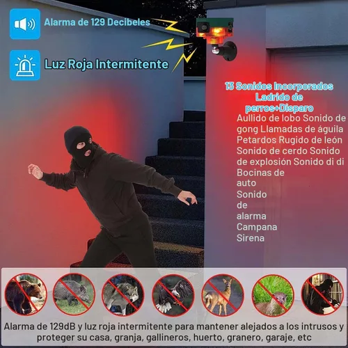 Vista 3 de Luces de alarma de seguridad con sensor solar para exteriores, detector de movimiento de 360°, luz estroboscópica intermitente, lámpara de Rojo 1