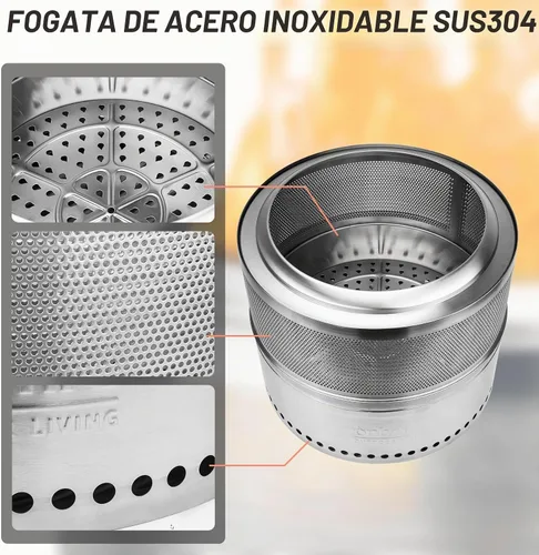Vista 11 de Fogata de leña con bolsa de transporte, hoguera portátil desmontable de 19.5" para camping, tailgating, patio, patio trasero, chimenea perforada sin