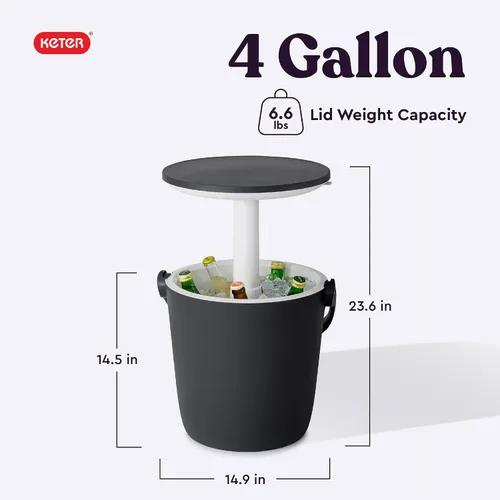 Vista 2 de Keter Go Bar - Enfriador portátil de cerveza y vino de 4.2 galones con asa y mesa desplegable para exteriores, perfecto para tu patio, picnic