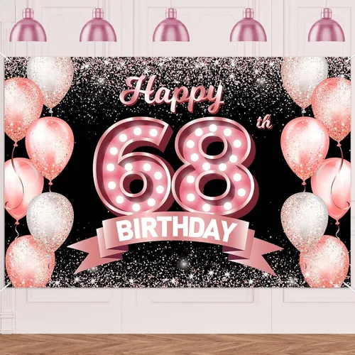 Vista 204 de Cartel de feliz cumpleaños décimo oro rosa, telón de fondo, saludos a 10 años, globos de confeti, decoración temática para niñas de 10 años