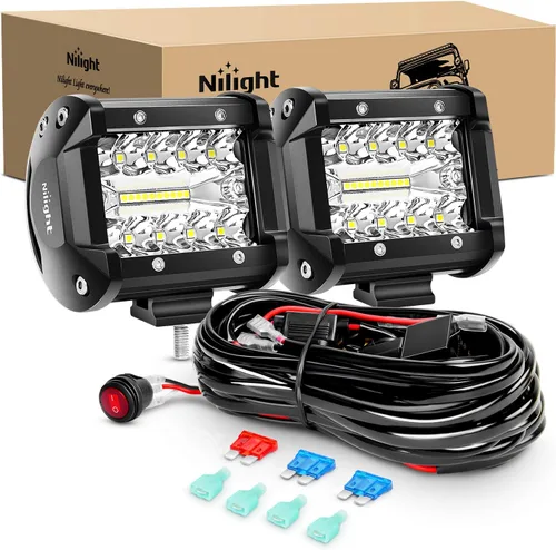 Vista 5 de Nilight ZH411-A 12 pulgadas, 12 pulgadas, 300 W, triple fila de inundación, combo de 30000 lm, luces LED todoterreno y barra de luz LED, 2 unids 60