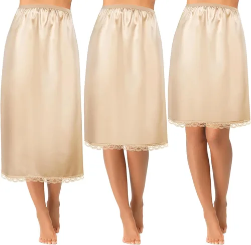 Vista 7 de Mepase 3 Piezas Combinación de Satén para Mujer para Usar Debajo de Vestidos 3 Tipos de Longitud 19, 27, 35 Pulgadas Combinación con Encaje Negro