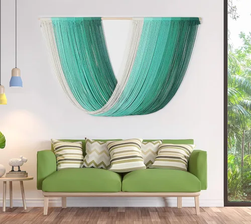 Vista 5 de EISKBC Colgante de pared de macramé grande, decoración de pared de macramé tejido, arte de pared de hilo bohemio con borlas, decoración moderna