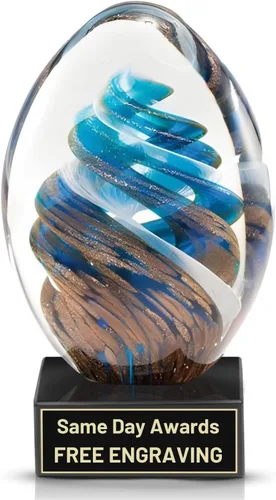 Vista 7 de Premio de Vidrio Artístico Soplado a Mano – Premio Elegante con Grabado Personalizado para Corporativo, Deportes, Jubilación, Reconocimiento