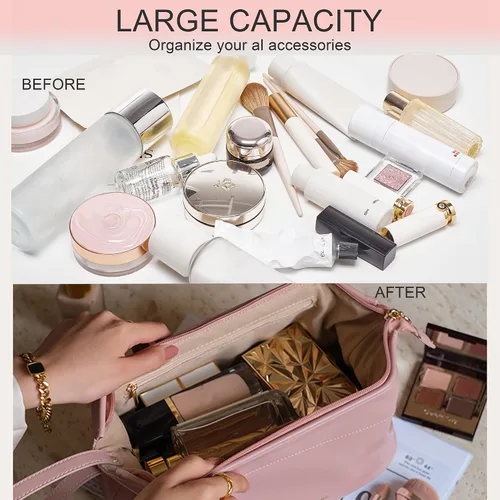 Vista 6 de Nuevo bolso cosmético del viaje de la capacidad grande, bolso del organizador del maquillaje, diseño interior claro del bolsillo, C-rosa, Clásico