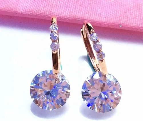 Vista 4 de SAGEKING 2024 New 585 Purple Gold Inlaid Round Gemstone Earings Fashion Jewelry 2024 Simple Style 14K Rose Gold Classic Design Jewelry For Women