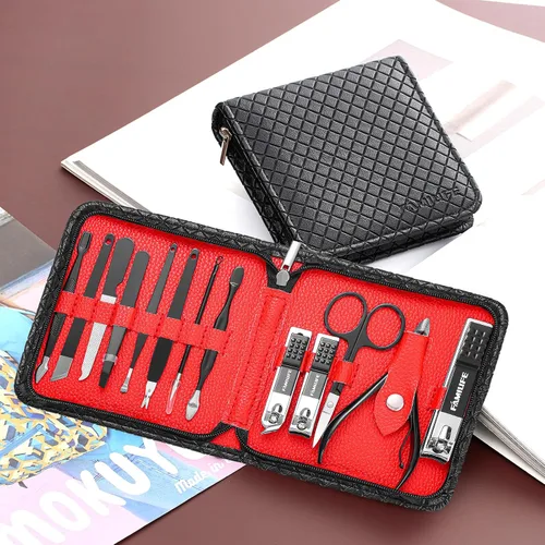 Vista 9 de FAMILIFE Kit de Uñas, Juego de Manicura Profesional Kit de Manicura Juego de Cortaúñas, 13 en 1 Juegos de Pedicura de Acero Inoxidable Herramienta