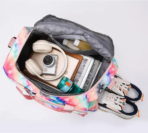 Vista 283 de Pequeña bolsa de gimnasio para mujer, bolsa de viaje con compartimento para zapatos