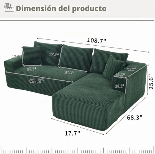 Vista 2 de Sofá modular de 108.3 pulgadas para sala de estar, sofá moderno sin hueso, sofá tapizado de espuma de nube con diván, sofá en forma de L