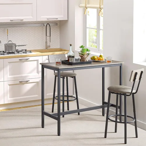 Vista 5 de Juego de mesa de bar y 2 sillas, 3 piezas para espacios pequeños, mesa de comedor rectangular para 2 mesas de bar de altura de mostrador con 2 Gris