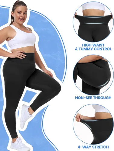 Vista 3 de GAYHAY Paquete de 3 leggings de talla grande para mujer, pantalones elásticos de cintura alta con control de abdomen para entrenamiento, yoga, correr