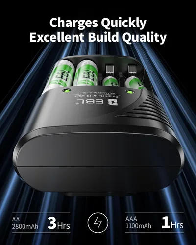 Vista 3 de EBL Cargador Rápido Inteligente AA AAA para Pilas Recargables AA AAA 9V Ni-MH Ni-CD