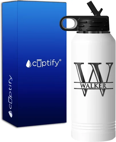Vista 114 de Vaso personalizado de regalo de cumpleaños para mujeres y hombres, con monograma de escritura dividida, inicial y nombre grabado en negro, taza