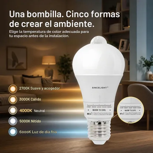 Vista 6 de SINCELIGHT - Bombilla LED con sensor de movimiento de 10 W con base E26, activada por movimiento PIR en la oscuridad, encendido/apagado automático 5