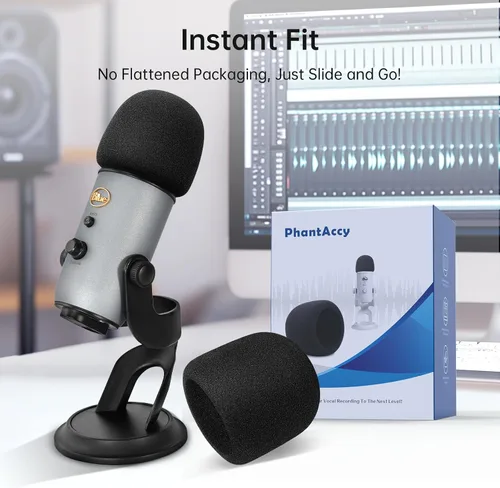 Vista 7 de Filtro Pop/Pantalla Antiviento para Micrófonos Blue Yeti y Yeti Pro, Cubierta de Micrófono de Espuma para Filtrar Plosivas y Ruido Sibilante