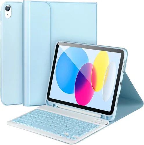 Vista 12 de AHYWTAN Funda para iPad 11/10ª generación con teclado, funda de teclado Bluetooth desmontable para iPad A16 2025 de 11 pulgadas/10ª generación 2022