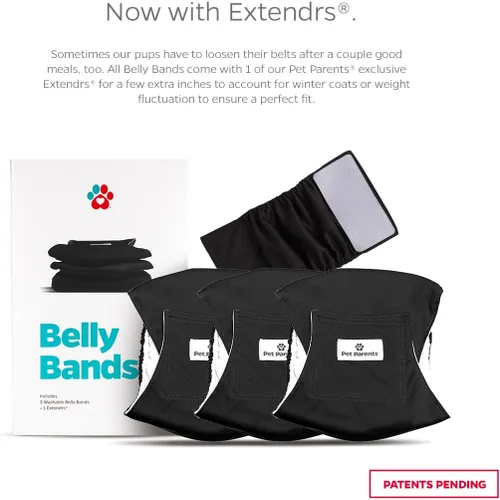 Vista 2 de Pet Parents - Bandas abdominales y extensores lavables prémium para perros machos - Pañales para perros machos - Paquete de 3 - Color: negro