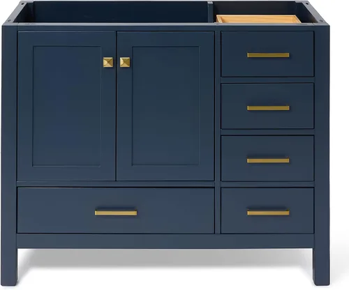 Vista 55 de ARIEL Cambridge Mueble base de tocador de baño de 36 pulgadas, madera maciza, 2 puertas de cierre suave, 5 cajones de cola de milano, roble marrón