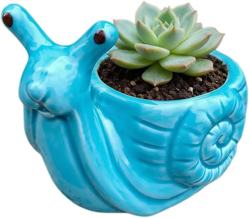 Vista 2 de Maceta de cerámica en forma de caracol animal - Decoración única y encantadora para el hogar (azul)