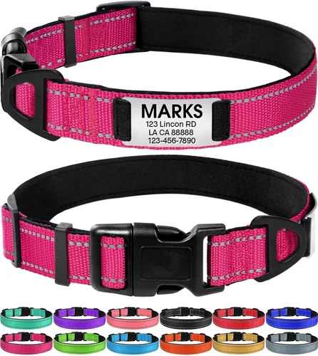 Vista 15 de Joytale Collares para perros personalizados, collar de nailon reflectante con placa de nombre grabada, personalizado para perros pequeños, negro, S