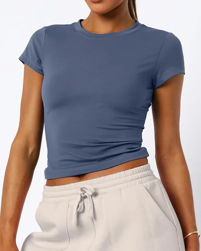 Vista 2 de Camisetas básicas de manga corta con cuello redondo para mujer de verano Y2K, lindas para salir, camisetas estilo bebé