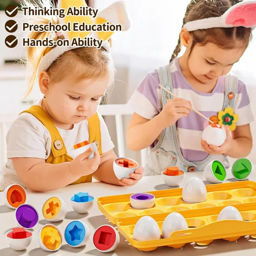 Vista 2 de JUKUDAHU Huevos Emparejados Juguetes para Niños Pequeños de 1 2 3 4 Años - Juegos de Clasificación de Formas y Colores, Huevos de Pascua para Niños
