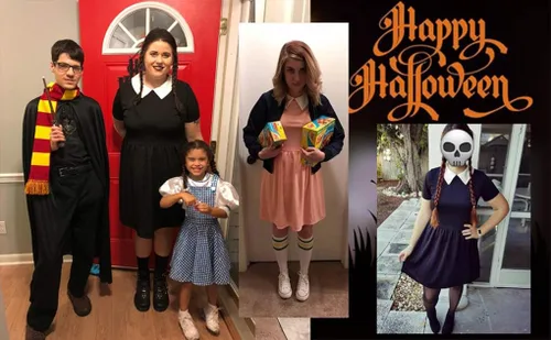 Vista 5 de POGT Womens Halloween Costume Wednesday Addams Costume School Girl Costume Dress