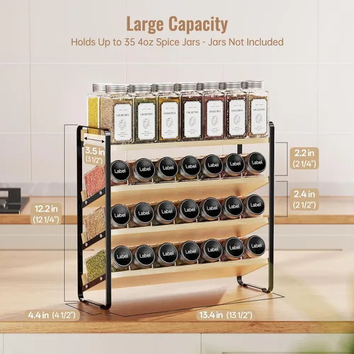 Vista 2 de MUDEELA Organizador de especias de 4 niveles para gabinete, estante vertical de madera para especias, organizador de condimentos para encimera, Negro