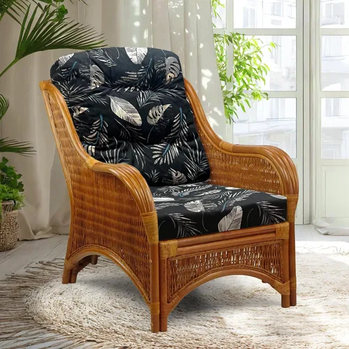 Vista 12 de Jam Lounge Living Accent - Sillón de mimbre de ratán natural, diseño hecho a mano con cojín marrón claro, colonial