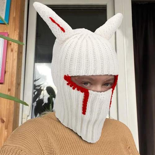 Vista 5 de Funny Horns - Gorro de punto creativo para Halloween, gorro de cara completa, máscara de esquí, resistente al viento, pasamontañas