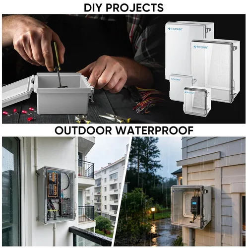 Vista 8 de TICONN - Caja de conexiones eléctricas impermeable IP67 con carcasa de plástico ABS con tapa con bisagras con placa de montaje, soportes de pared