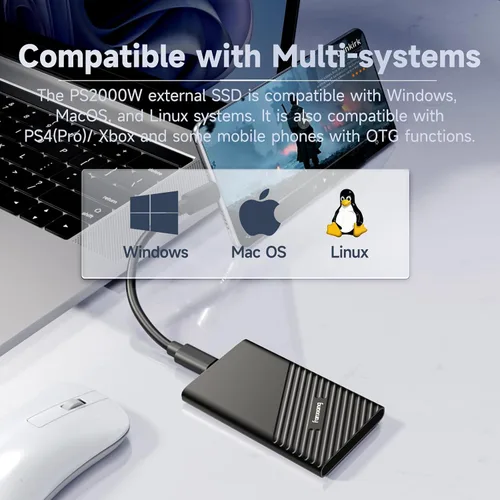 Vista 3 de fanxiang SSD externo portátil de 500 GB, hasta 2000 MB/s, unidad externa de estado sólido USB C, disco duro externo, USB 3.2 Gen2*2 Type-C SSD